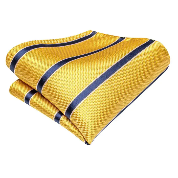 Luxury Yellow and Blue Striped Necktie Set for Men