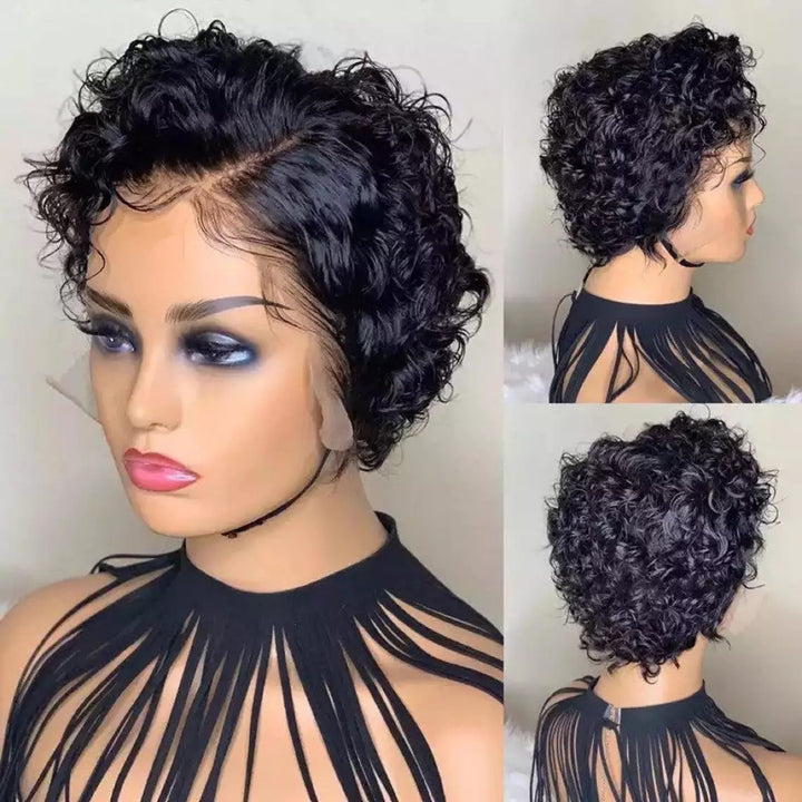 Black Wrapped Tube Small Curly Hair Short Wig Chemical Fiber Wig