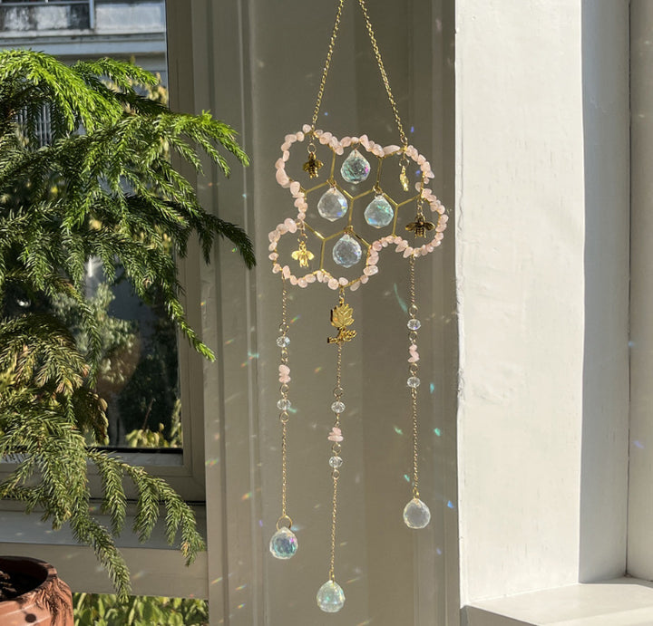 Hot Selling Sunshine Catcher Pendant Custom Wind Chimes New Big Beehive Bee Natural Crystal Sun Catcher