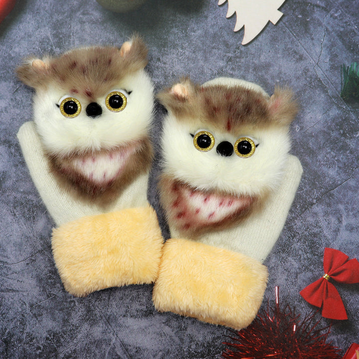 Winter Women's Plush Cartoon Animal Gloves