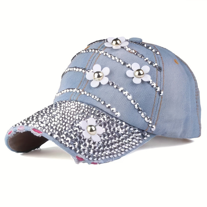 Four Flower Studded Diamond Duckbill Cap