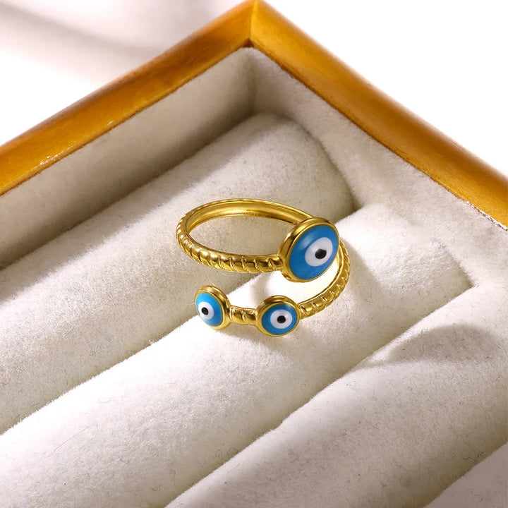 Gold Evil Eye Stainless Steel Ring