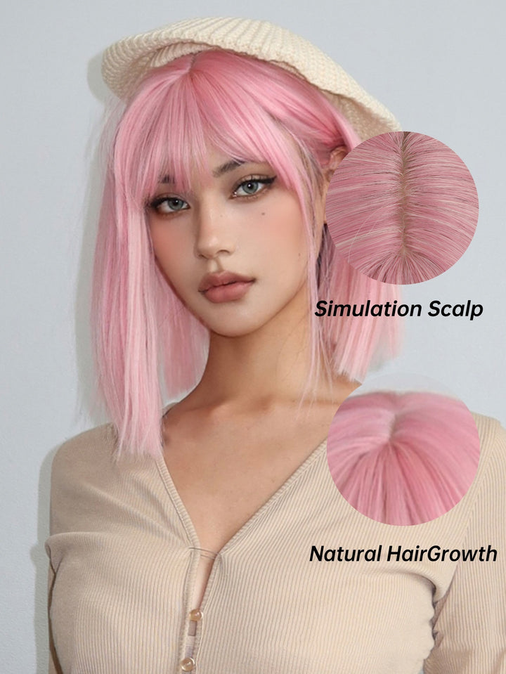 Qi Liu Hai Short Straight Hair High Temperature Full Headpiece Wig