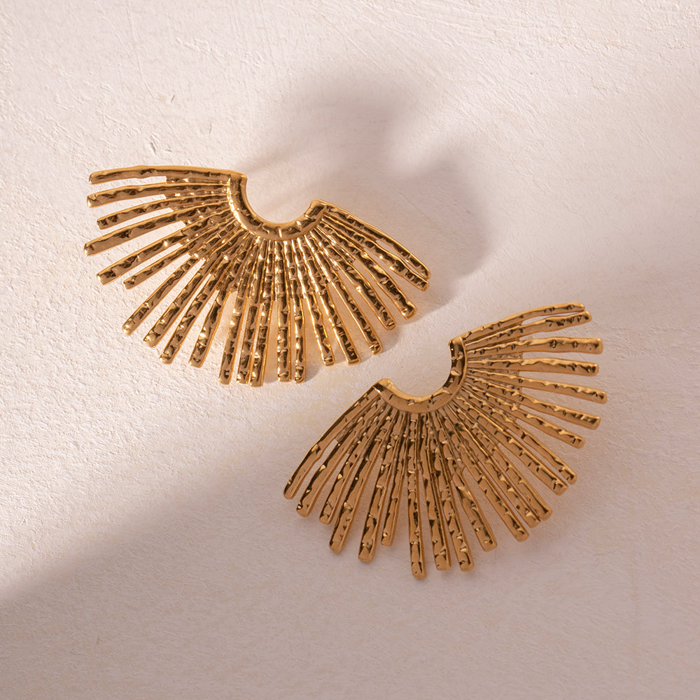 18K Gold Plated Hollow Wing Fan-Shaped Chunky Pendant Earrings