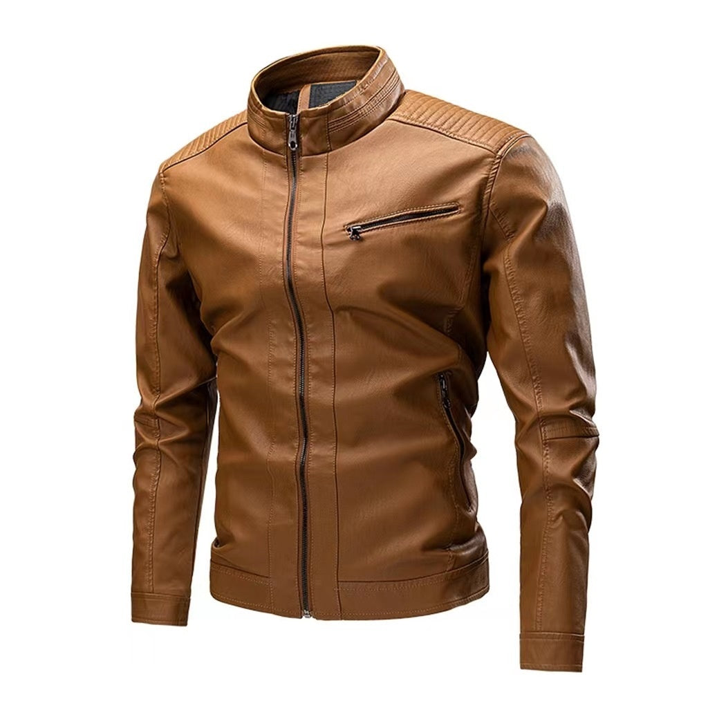 Spring And Autumn Cross-border Casual Men's Leather Clothing Stitching Motorcycle Retro Fashion Leather Jacket Coat