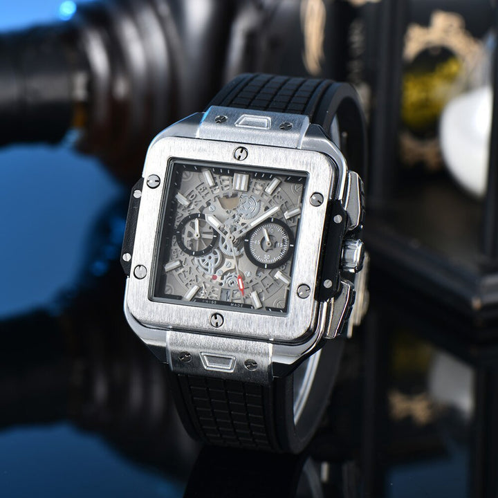 Square Hollow Quartz Watch Multicolor Silicone Men