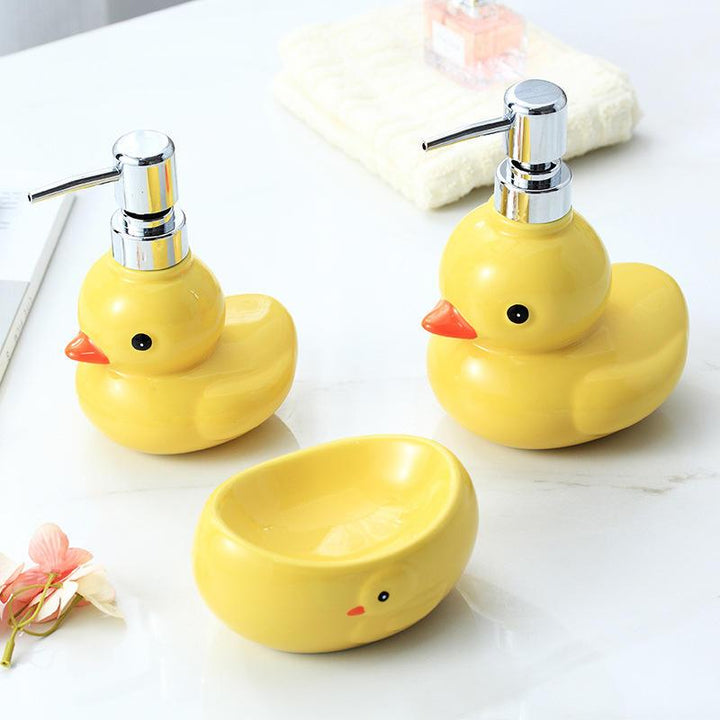 Adorable Yellow Duck Ceramic Soap Dispenser with Soap Dish