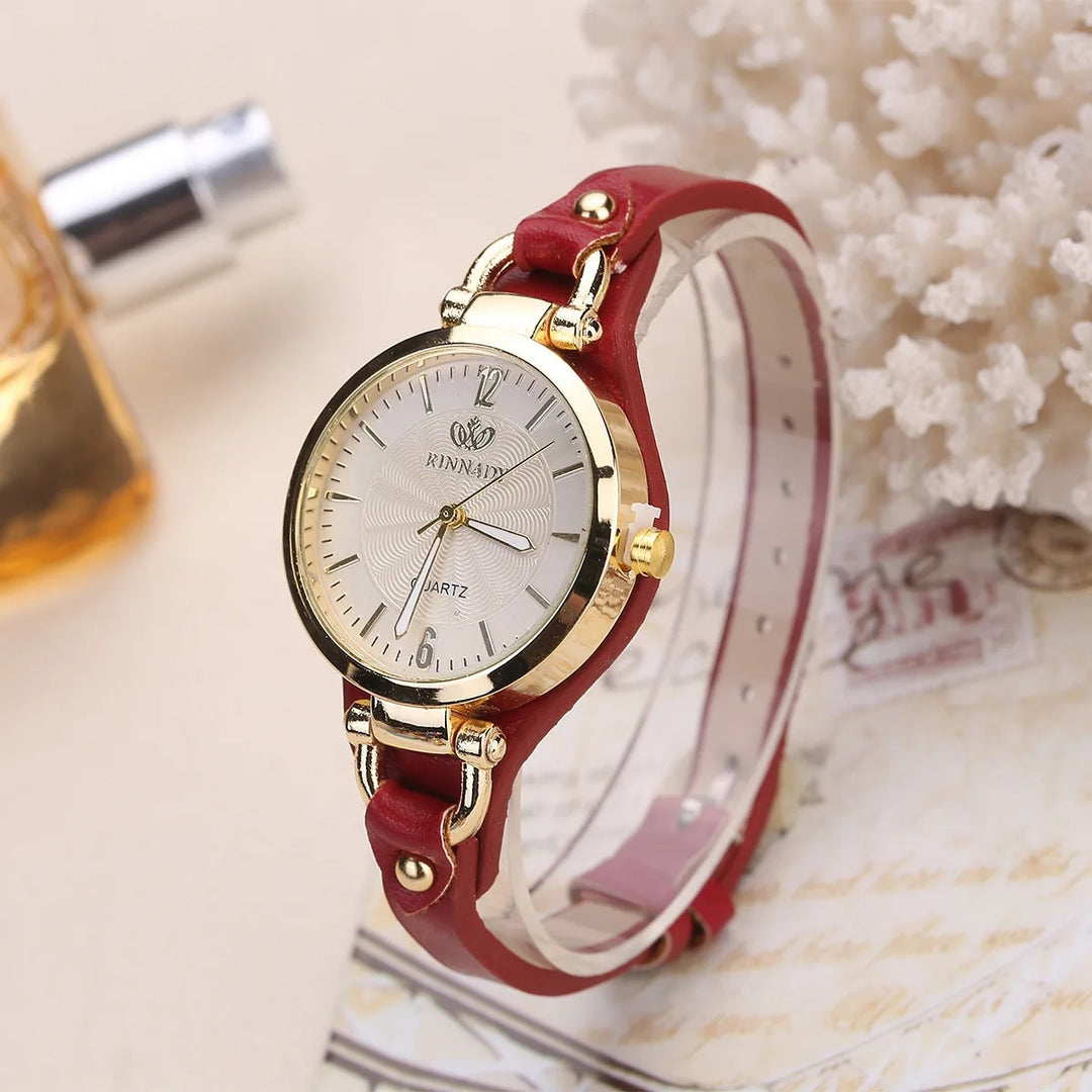 Elegant Leather Strap Quartz Women's Watch - Casual Chic Wristwatch for Everyday Elegance