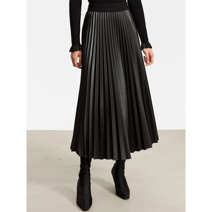 Minimalist A-Line Pleated Leather Skirt for Women