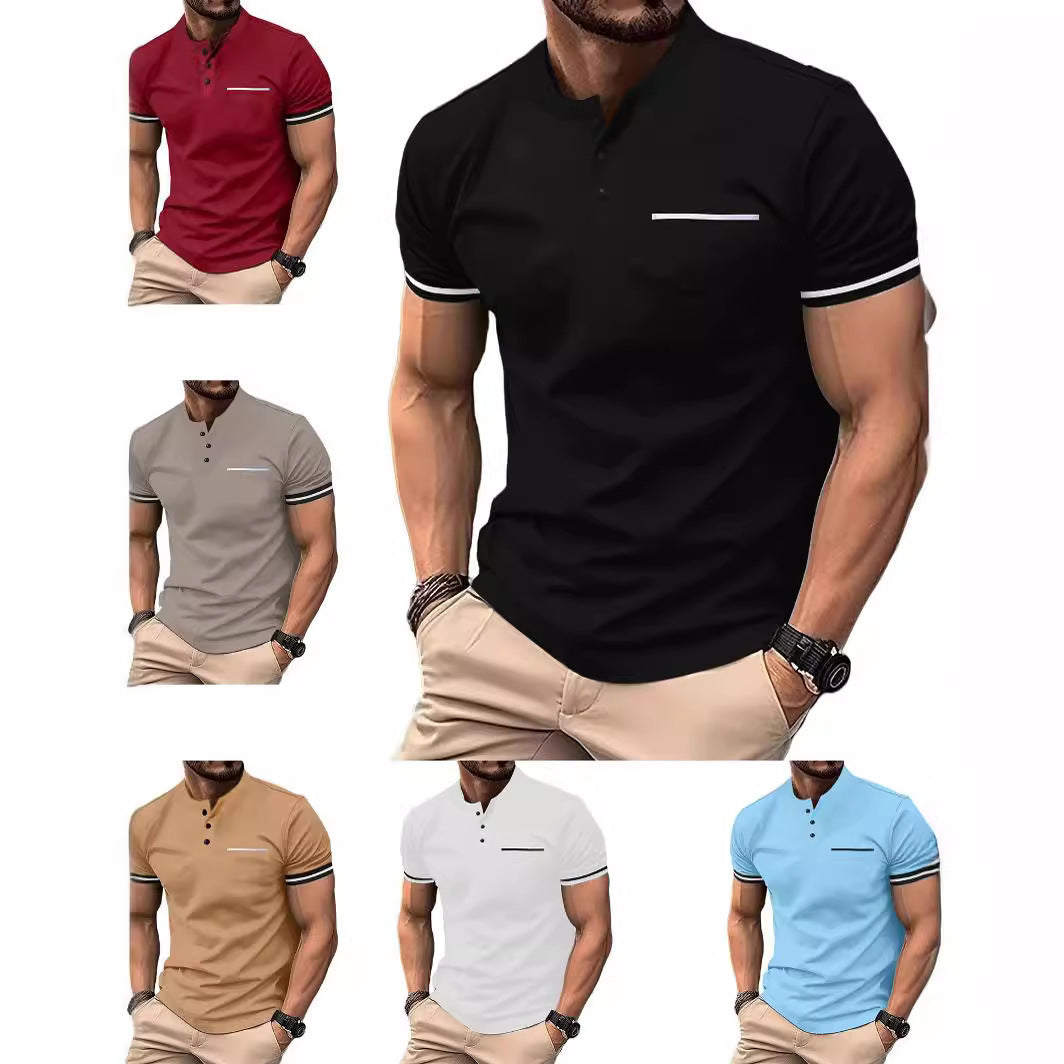 Solid Color Classic Button Stitching Short Sleeve