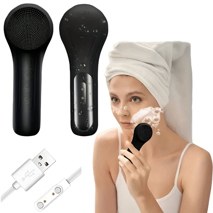 Electric Silicone Facial Cleansing Brush with Sonic Vibration & Heating Massage