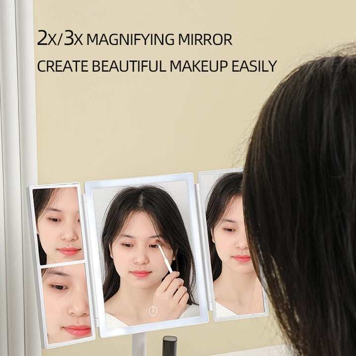 Foldable LED Makeup Mirror with 3 Tone Lights and Magnification