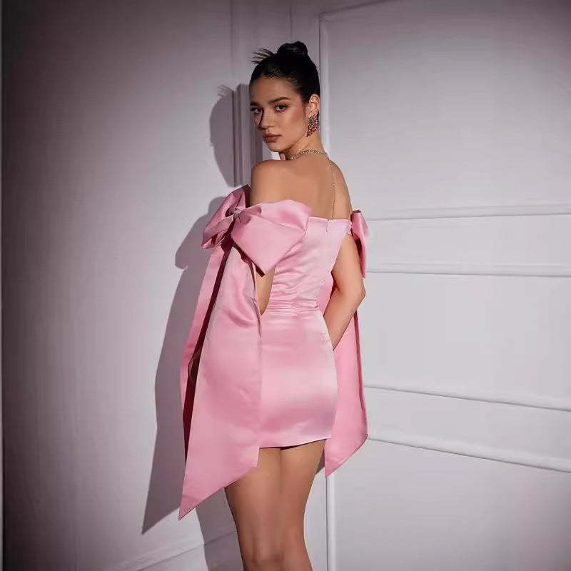 Women's Fashion Personalized Bow Satin Dress