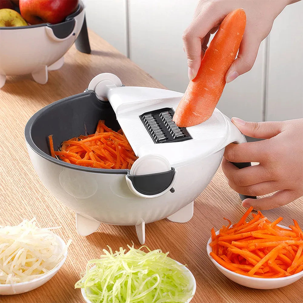 Multifunctional 9-in-1 Vegetable Slicer with Drain Basket