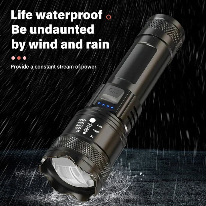 2000 Lumens Tactical LED Flashlight with Zoom & USB Charging