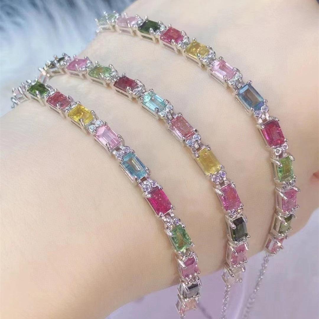 12 Pieces Of Natural Tourmaline Bracelet With Fire Colors - Trendha