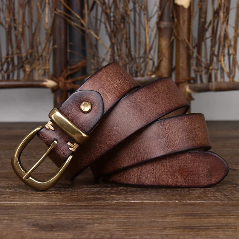 Unisex 3.3cm Genuine Leather Vintage Belt