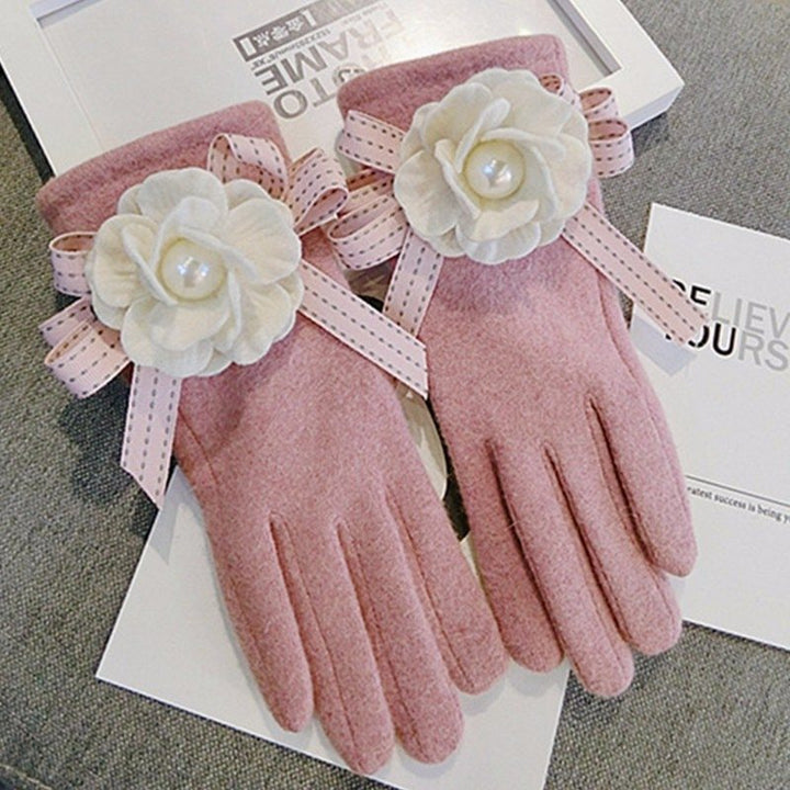 Cute Fashion Wool Five-Finger Bow Warm Gloves