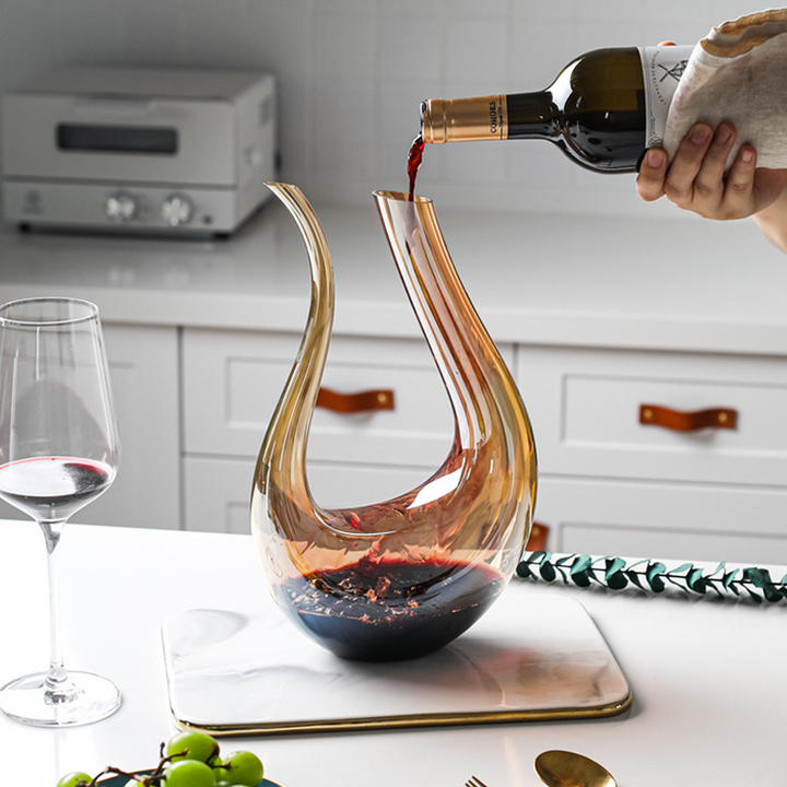 Decantador de vino de cuerno en forma de U de cristal de lujo de 1200ml, aireador de jarra de vino tinto