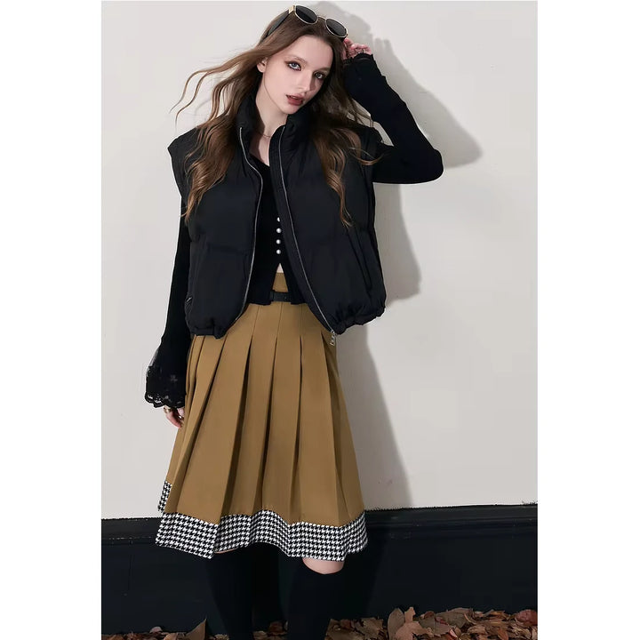 Elegant Mid-Length Plaid Skirt with Free Belt