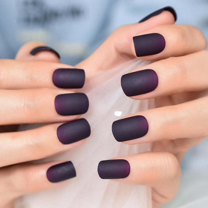 Matte Purple Black Squoval Fake Nails