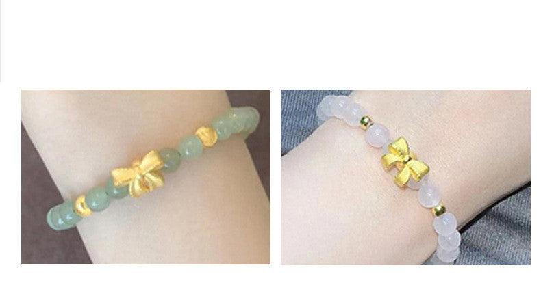 14k Gold Bow And Tian Qingyu Bracelet - Trendha