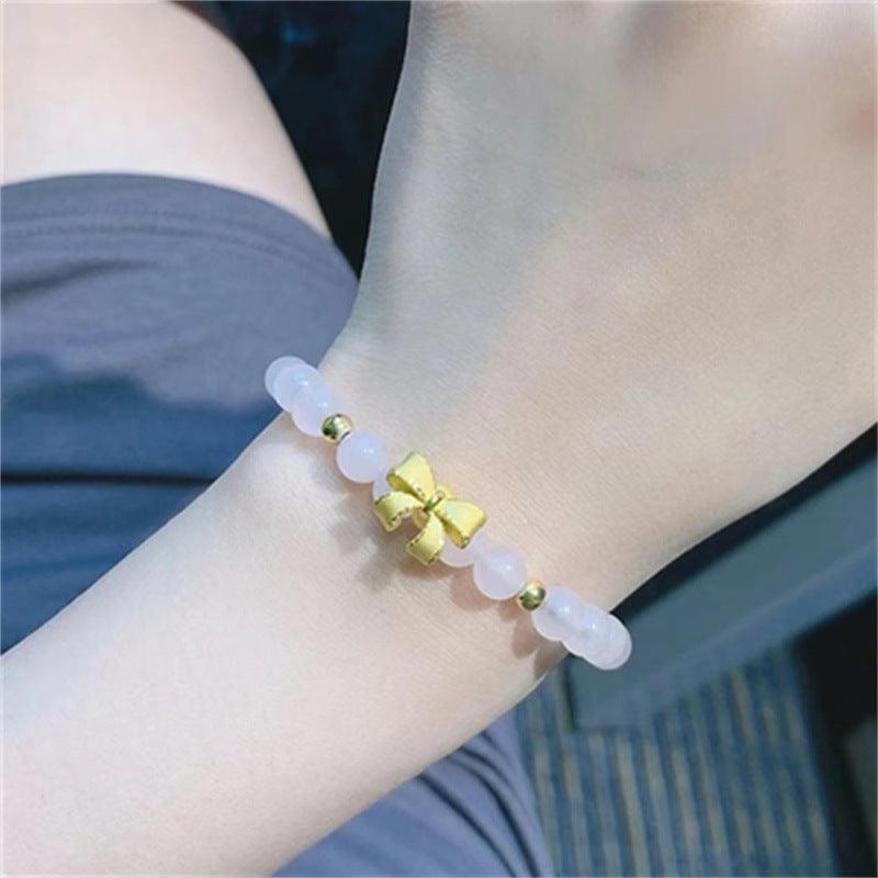 14k Gold Bow And Tian Qingyu Bracelet - Trendha