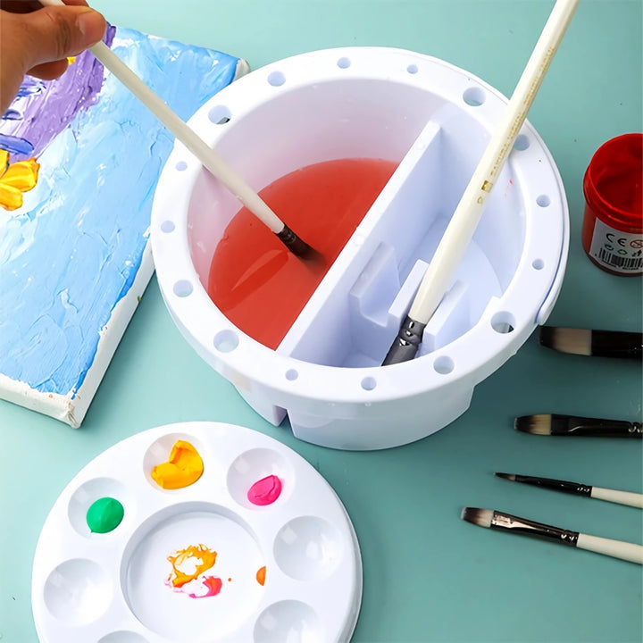 3-in-1 Brush Washer Bucket with Palette Lid - Art Cleaning Tools