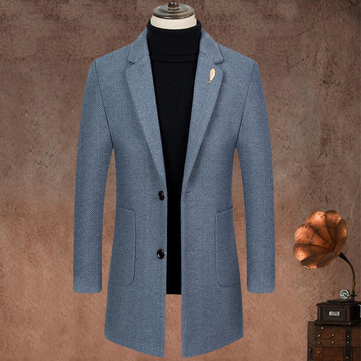 Men's Lapel Herringbone Slim-fit Cashmere Coat