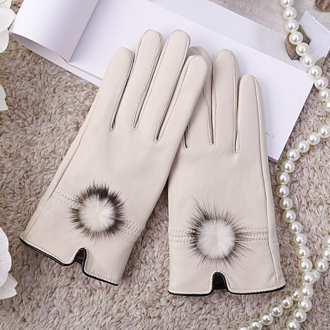 Women's Cute Warm Colored Sheepskin Gloves