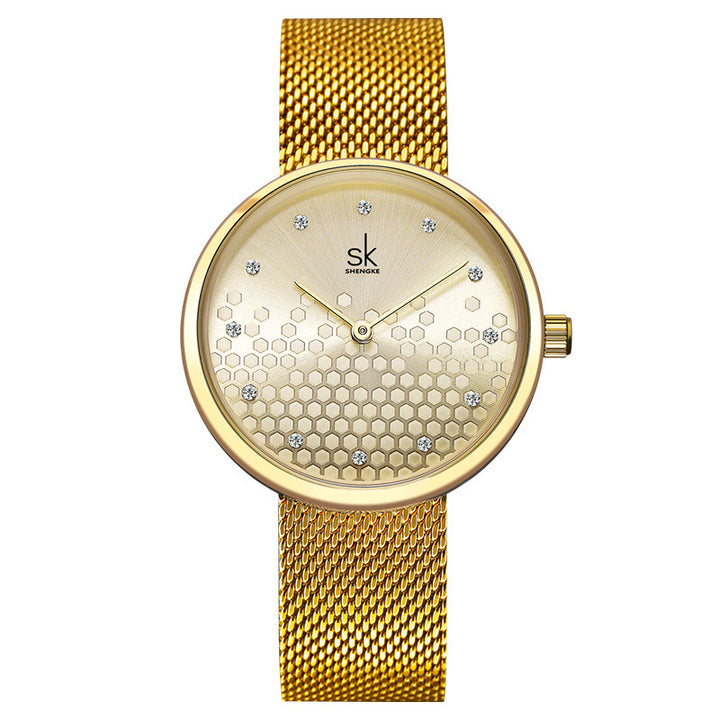 Creative Honeycomb Gold and Silver Ladies Watch