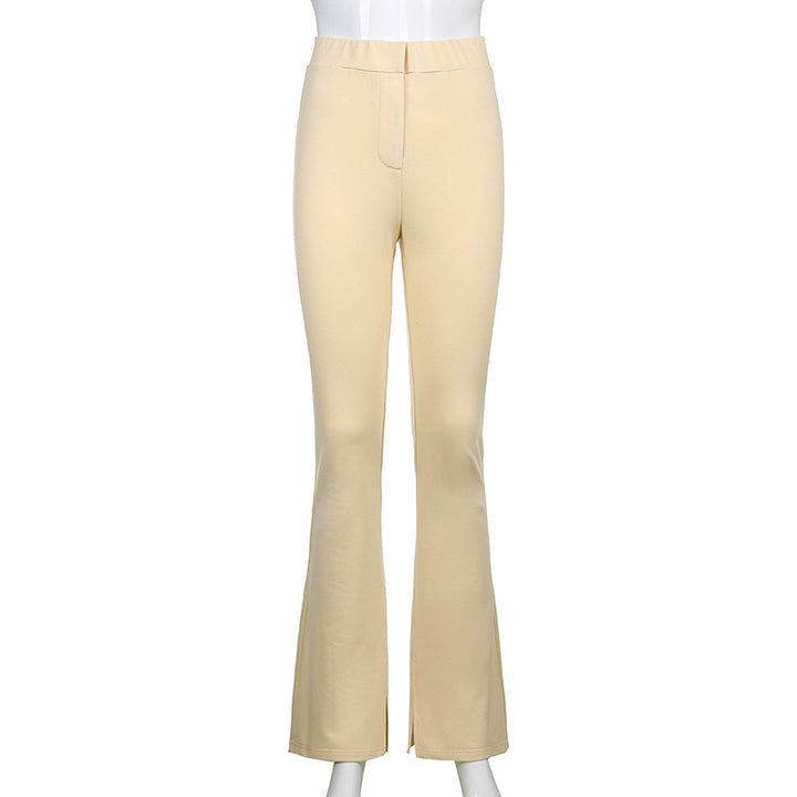 Pure color high waist skinny split casual pants women