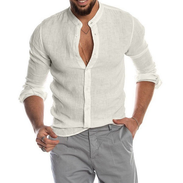 New Cardigan Stand Collar Long Sleeve Shirt Men's Clothing