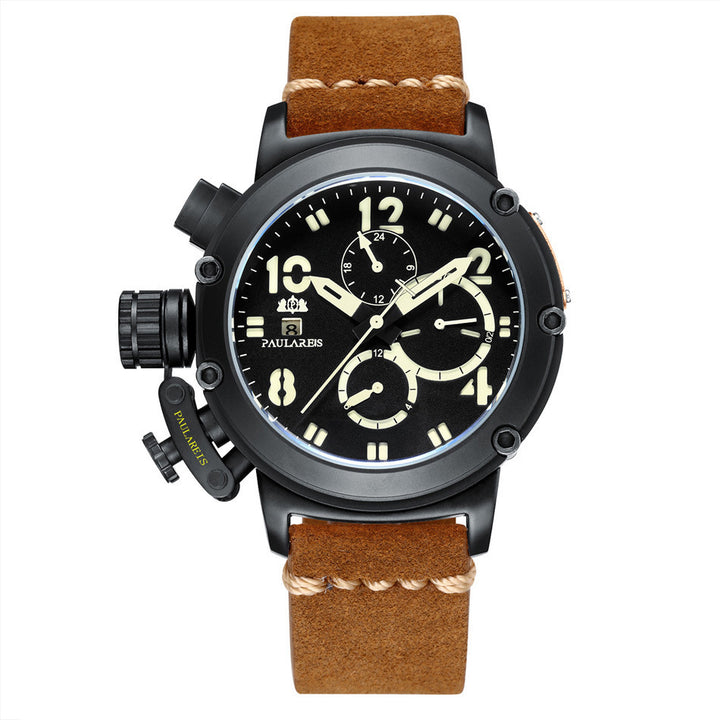 Automatic Mechanical Multifunctional Luminous Leather Rose Gold Men's Watch