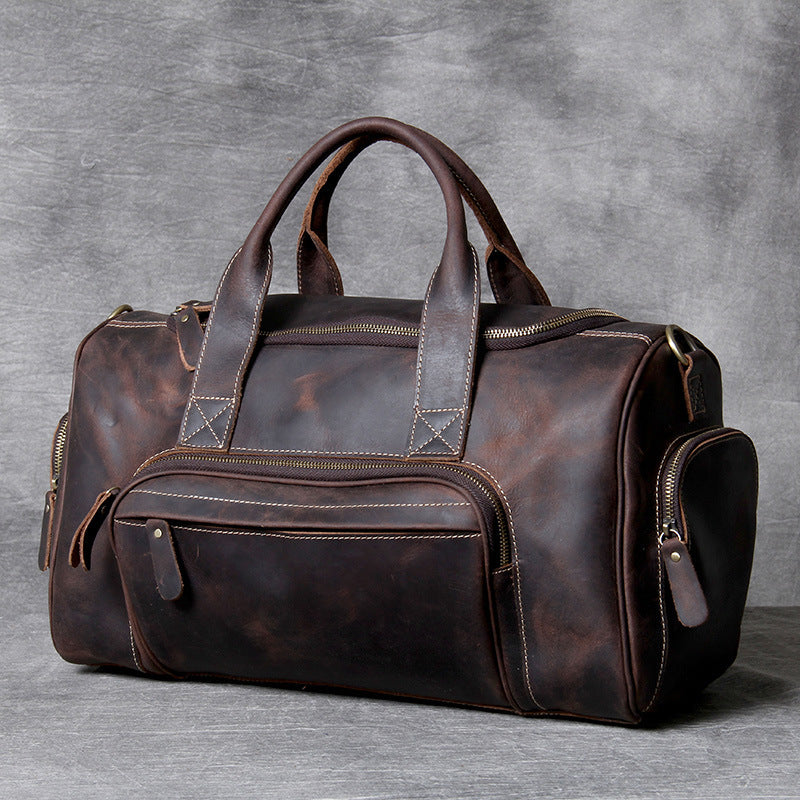 Retro Hand-Held Head Layer Cowhide Large Travelling Bag