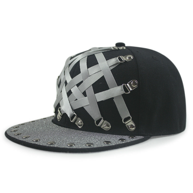 European And American Punk T-shaped Leather X Leather Hip Hop Flat-brimmed Cap Men And Women