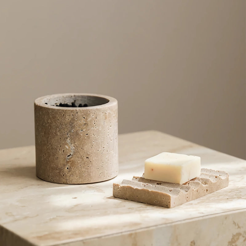 Natural Travertine Stone Storage Container