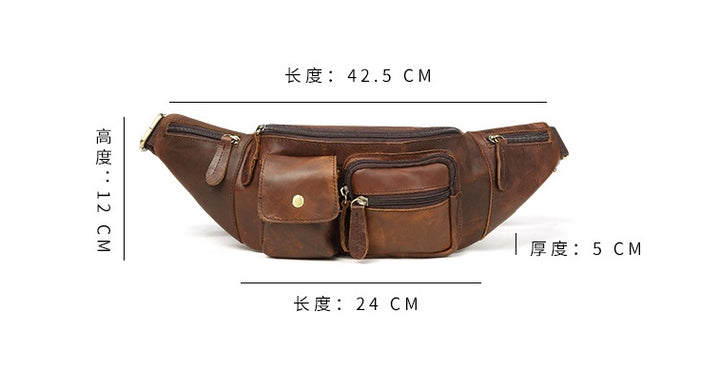 Men's Chest Bag Casual Fashion Leather Men's Bag Crazy Cow Leather Retro Crossbody Mobile Phone Waist Chest Bag