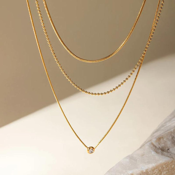 18K PVD Minimalist Three Layer Y Shaped Necklace Chain for Women