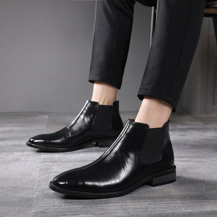 Spring Pointed Toe British Style Men's Leather Chelsea Boots