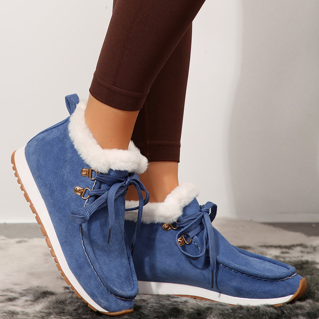 Winter Lace-up Snow Boots Casual Warm Plush Flat Shoes Women's Fleece Ankle Boot