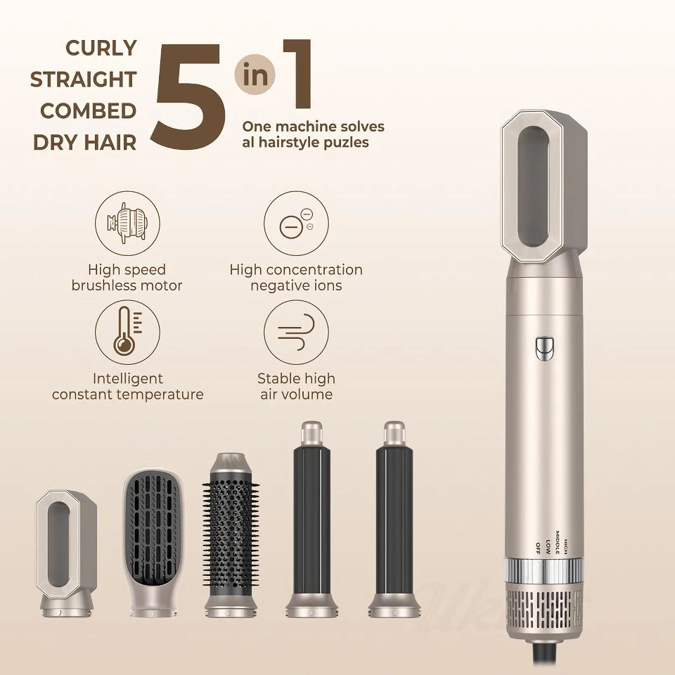 5-in-1 Detachable Hair Dryer Brush and Volumizer - Hot Air Styling Brush