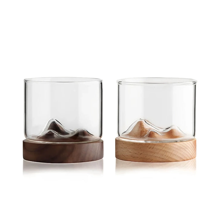 Mountain Whiskey Glass with Wooden Base