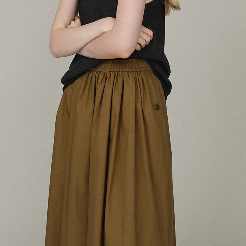 Retro Olive Green Loose Summer Skirt for Women