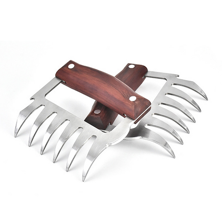 Stainless Steel Meat Claw with Wooden Handle for BBQ