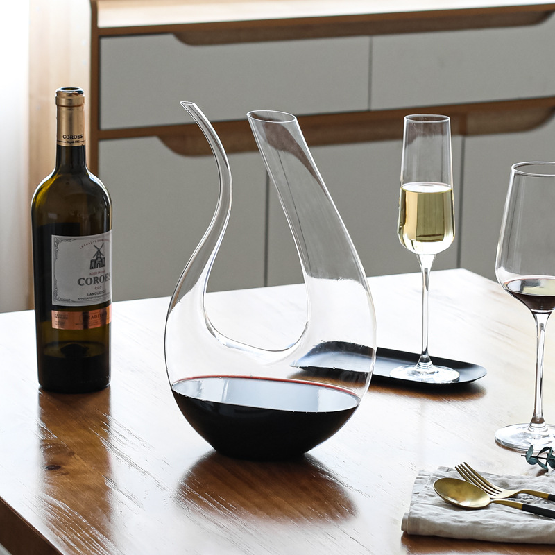 Decantador de vino de cuerno en forma de U de cristal de lujo de 1200ml, aireador de jarra de vino tinto