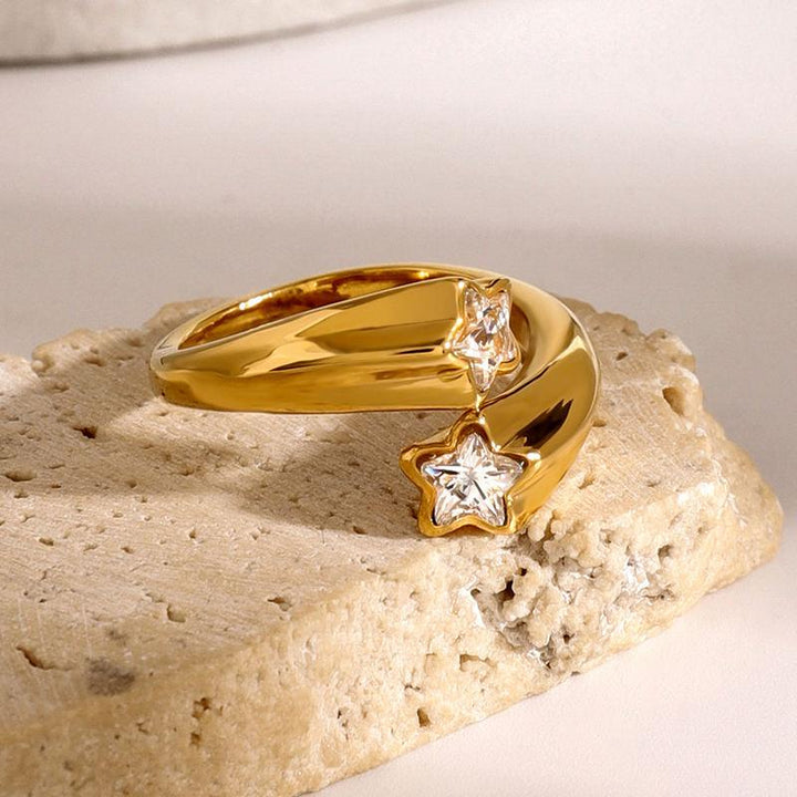 18K Gold Plated Asymmetric Pentagram Zirconia Open Ring