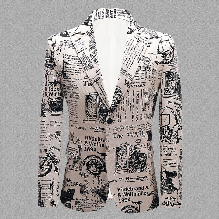 Personality Newspaper Printed Costume For Men