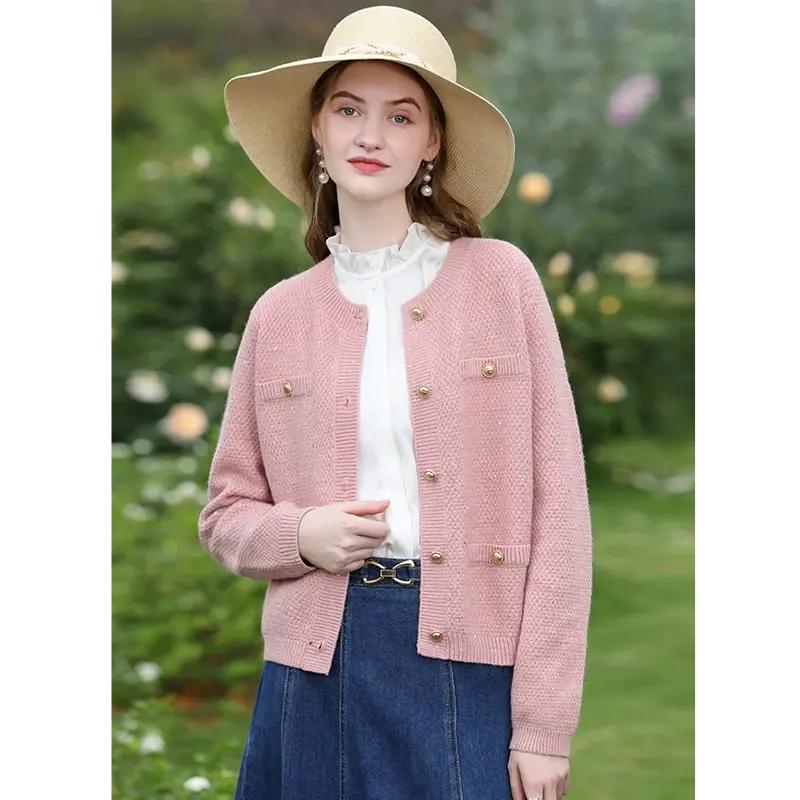 Stylish Pink Tweed Knit Jacket and Shorts Set