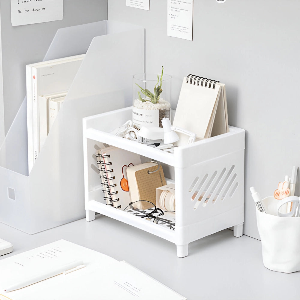 PP Desktop Double Layer Storage Rack for Organizing Desk and Office